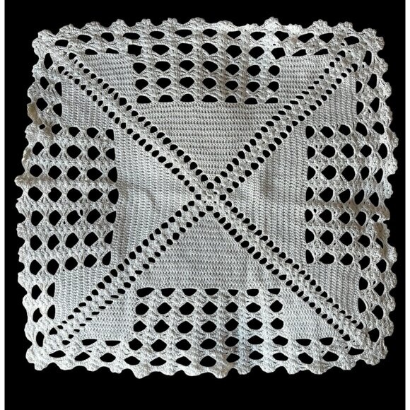 Hand Crocheted White Cotton Doilies Square Cottage Core VTG Wedding Country - Picture 2 of 14
